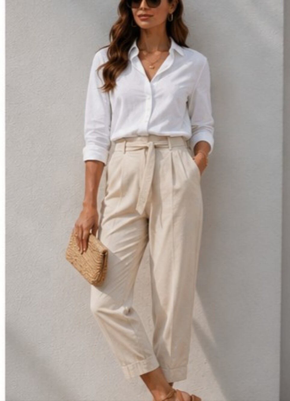 Dynamite Beige High-Rise Pleated Trouser Pants with Belt